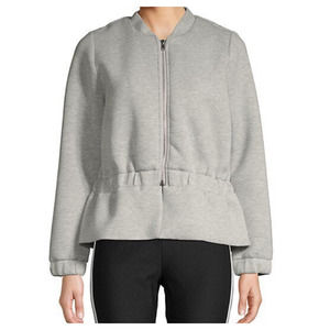 LEA & VIOLA heathered gray peplum zipper up scuba jacket XS